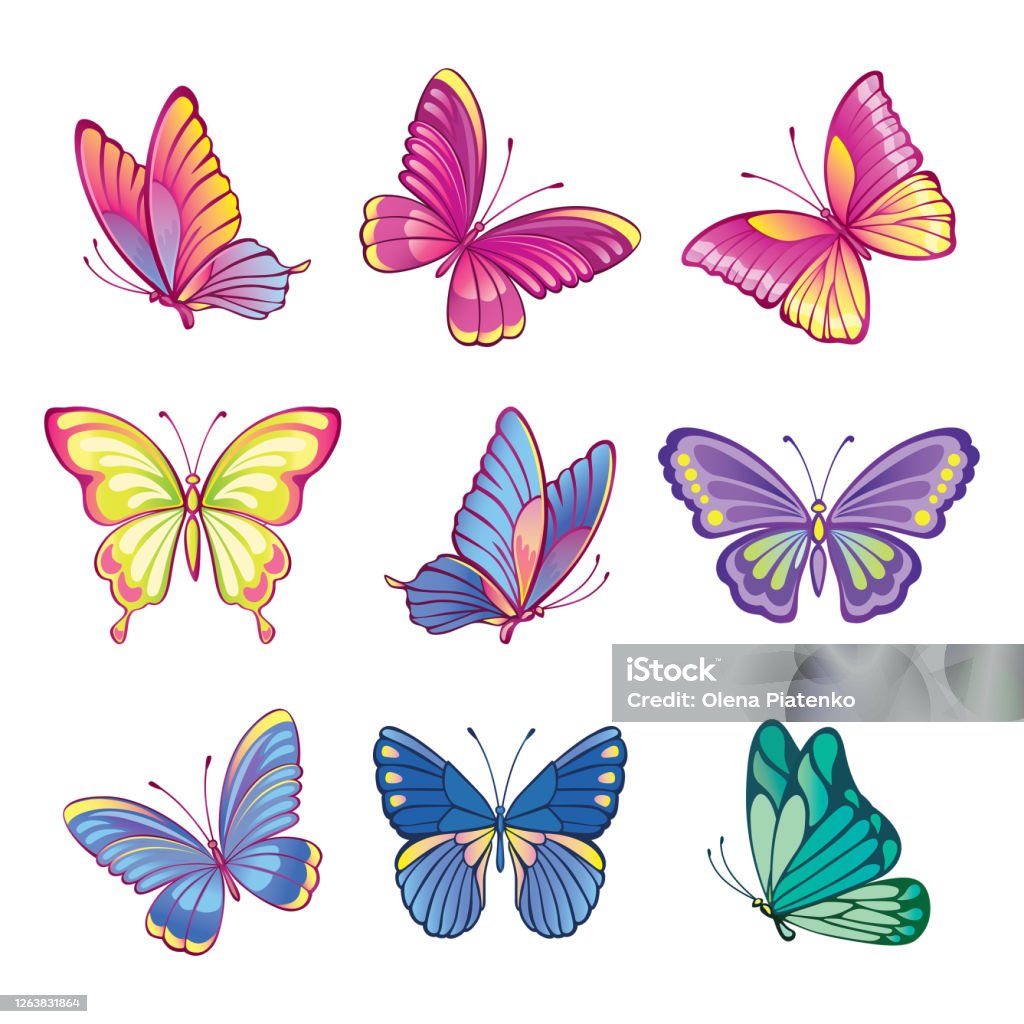 Collection Of Colorful Butterflies Imitation Of Watercolor ...