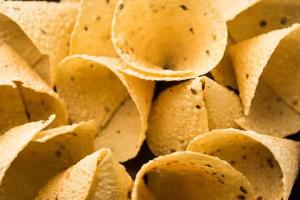 Papad Cones or Papadum in Cone shape, Traditional indian side dish