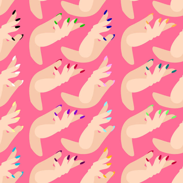 istock hand care, neat female hands with nail polish. seamless pattern with women hands after a manicure procedure. set with different color of varnish. 1263833050