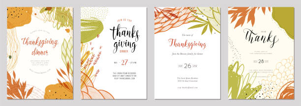Universal Autumn Templates_07 Trendy abstract Thanksgiving templates. Good for poster, card, invitation, flyer, cover, banner, placard, brochure and other graphic design. thanksgiving holiday drawings stock illustrations