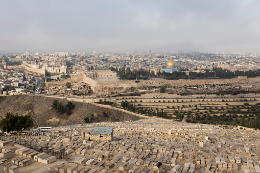 Jerusalem, Israel - December 16, 2016: The City of David from the Mount of Olives, Jerusalem, Israel