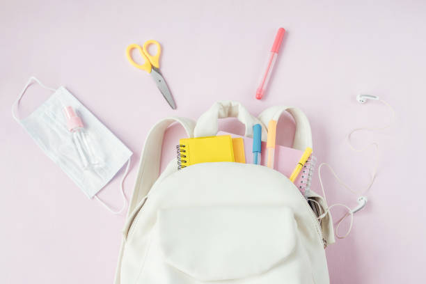 istock Student school bag with medical mask, sanitizer 1263845163