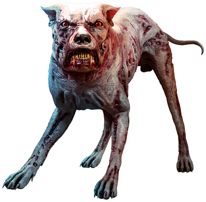 Monstrous horror Zombie hound 3D illustration