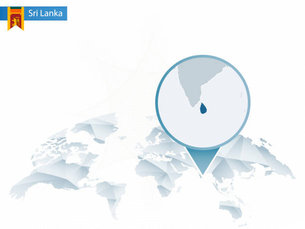 ilustraciones, imágenes clip art, dibujos animados e iconos de stock de mapa del mundo redondeado abstracto con mapa detallado de sri lanka anclado. - india map cartography sri lanka