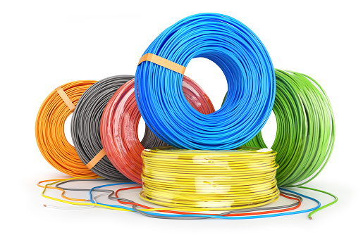 Color cable coils on a white background. 3d illustration