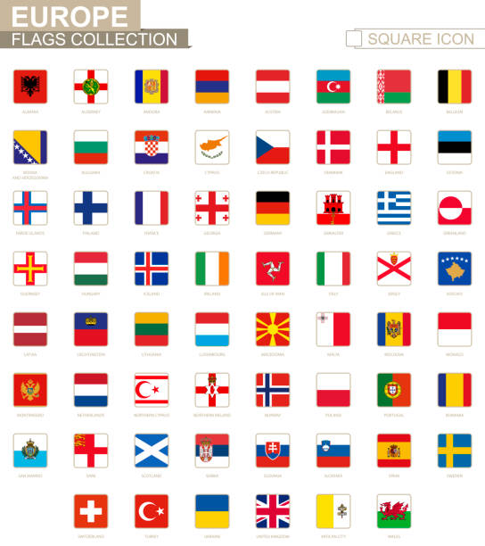 kwadratowe flagi europy. z albanii do walii. - france gibraltar stock illustrations