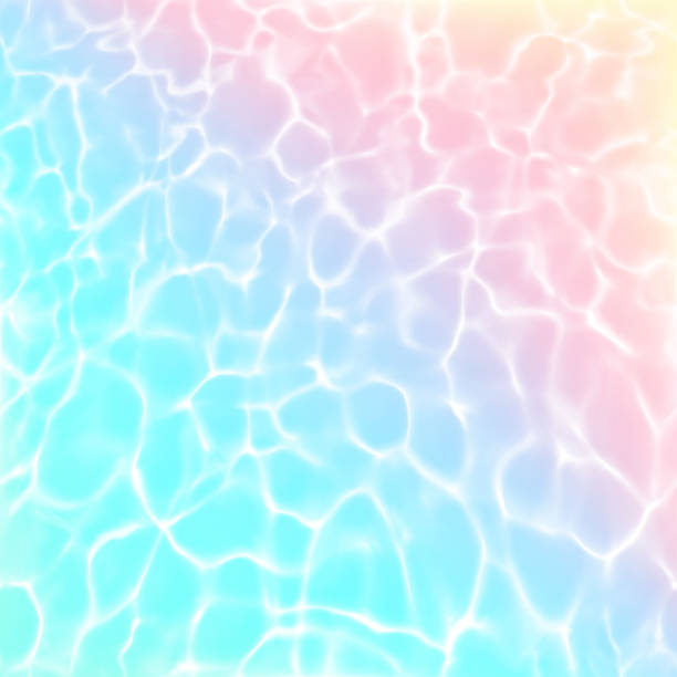 Brightly Coloured Holographic Summer Water Surface Background with Ripples and Reflections This vector illustration uses gradient meshes to create a realistic water surface with ripples and reflections. The bright colours make this a fun and energetic background for your summer design project. The EPS10 file can easily be coloured, customised and scaled infinitely without any loss of quality. The white ripples have also been kept separate to the colour gradient beneath them. The white ripple pattern itself can be repeated seamlessly which means you can tile or repeat it if required, thereby making the ripples smaller or larger on top of the coloured background. holiday vacations party mirrored pattern stock illustrations