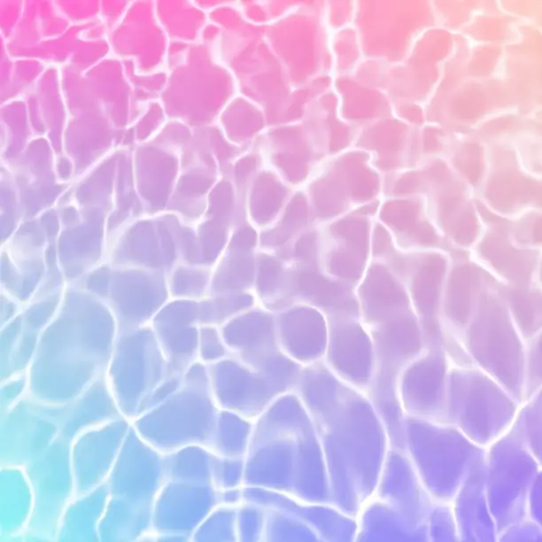 Vector illustration of Brightly Coloured Holographic Summer Water Surface Background with Ripples and Reflections