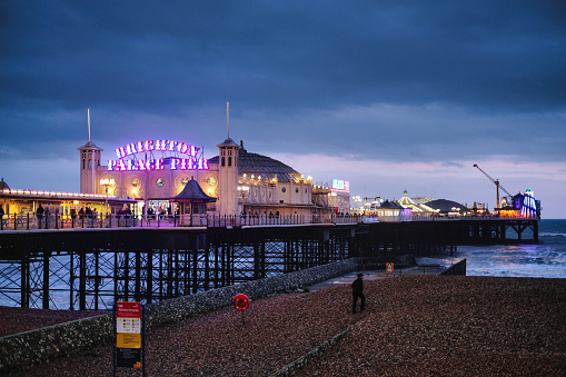 Brighton, England - Jan 12, 2020: Brighton Pier at night, UK