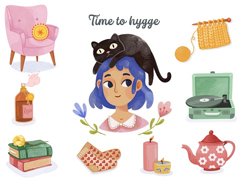 Cozy Home Sticker Set Stock Illustration - Download Image Now - Animal ...