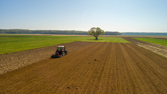 High angle view of tractor on field