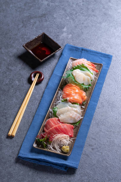 istock Japanese food mixed sashimi on gray stone 1263860810