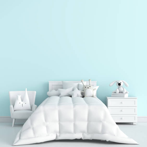 istock Blue child bedroom for mockup, 3D rendering 1263861803