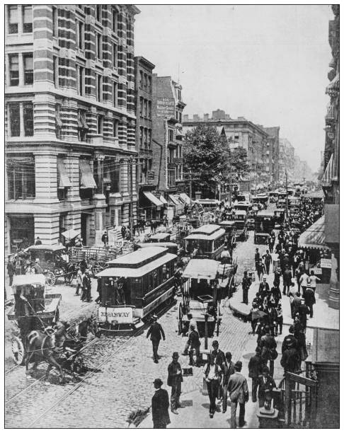 Antique black and white photograph: Broadway, New York Antique black and white photograph: Broadway, New York times square stock illustrations