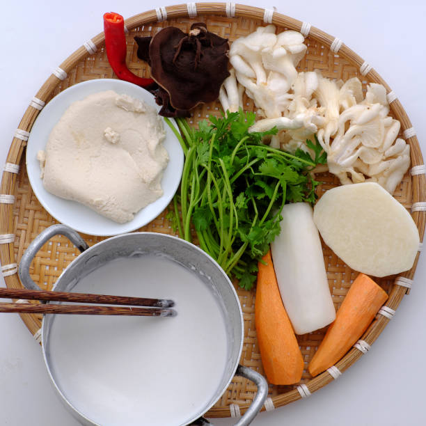 istock Raw material for flat rice dumpling, vegan rice cake leaf, a special cake of Hue 1263862564