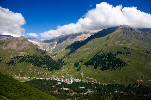 View of the village Terskol stock photo