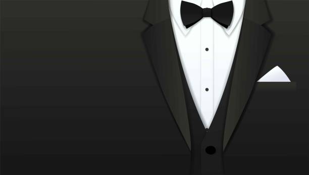 Close up of classic formal male tuxedo and bow tie with copy space, Paper art cut and craft style background Close up of classic formal male tuxedo and bow tie with copy space, Paper art cut and craft style background, Vector illustration tuxedo stock illustrations