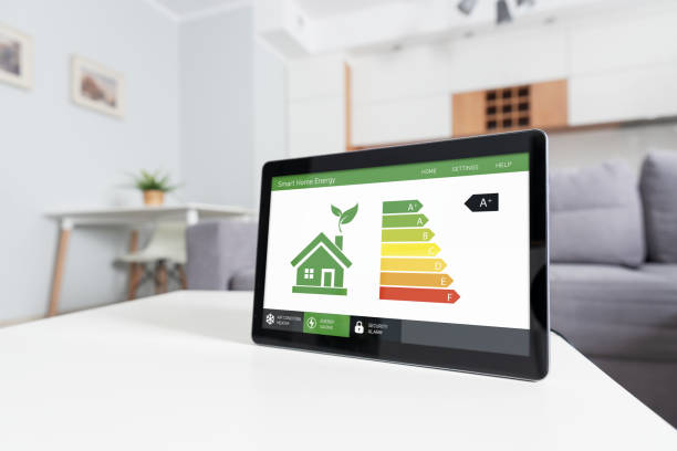 istock Energy efficiency mobile app on screen, eco house 1263870239