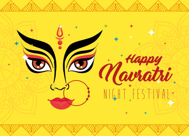 istock happy navratri celebration poster with durga face on yellow background 1263873039