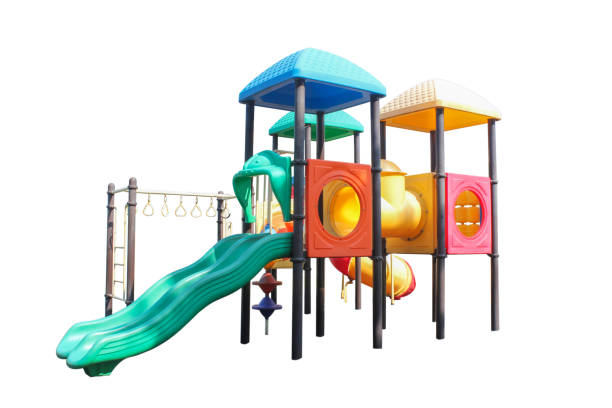Outdoor play area, playground isolated on white background.