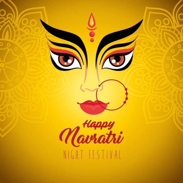 istock happy navratri celebration poster with durga face on yellow background 1263873517