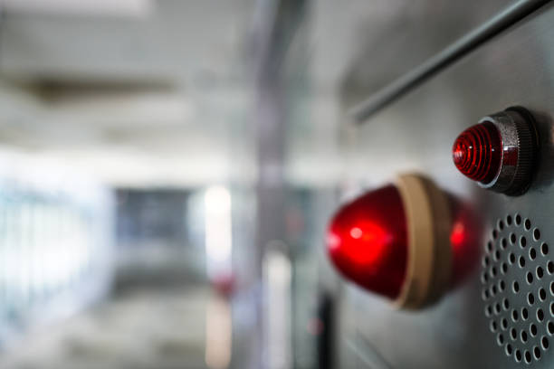 istock Alarm bells and warning lights for avoiding fire in a modern building. The subject is on the right. 1263873904