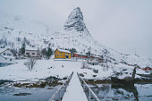 Tranquil scene of Reine  on Lofoten islands in winter