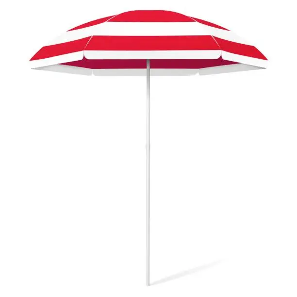 Vector illustration of Vector open beach colorful umbrella - red and white