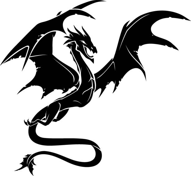 Fantasy Dragon Mid Air Isolated vector illustration of dragon tattoos stock illustrations