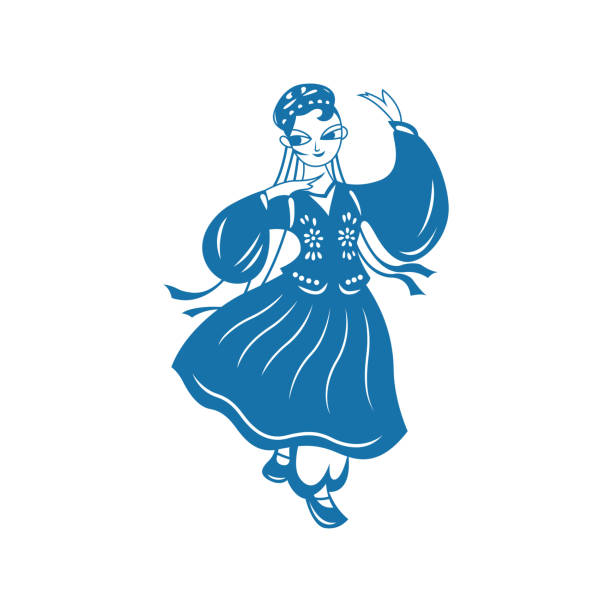 illustrazioni stock, clip art, cartoni animati e icone di tendenza di girl dancing (modelli di carta in cina) - uighur