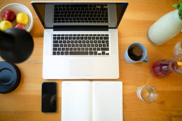 istock High angle view of a simple home office setup 1263882373