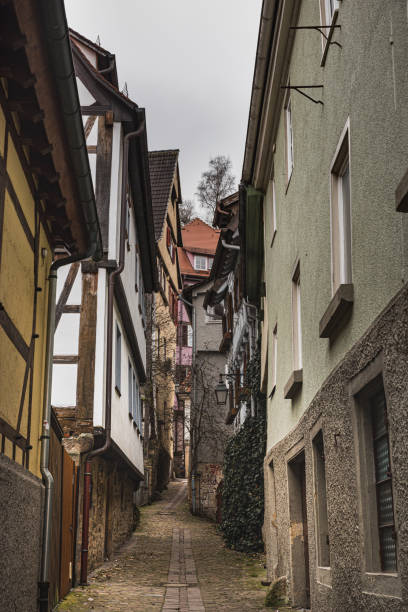 istock Medieval architecture and travel: typical middle age German buildings on a narrow cobbled alley or alleyway (Munzgasse) 1263882413