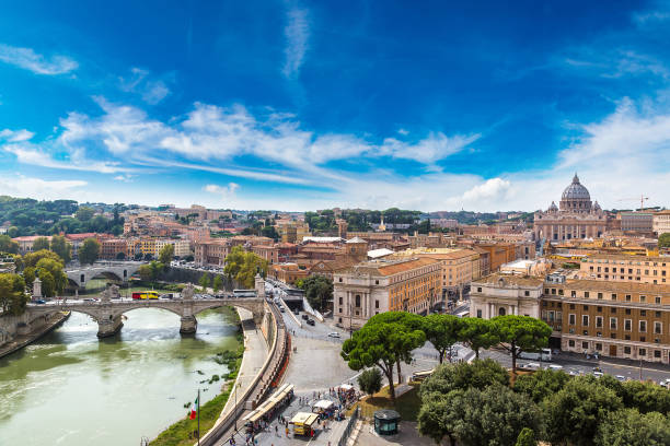 vue aérienne panoramique de rome - rome italy lazio vatican photos et images de collection