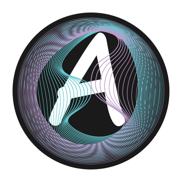 istock Holographic glitch monogram. Letter frame. Guilloche waving design. Letter A monogram 1263885740