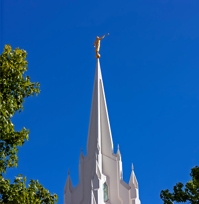 Sculpture of angel Moroni atop of a Mormon Temple in San Diego,CA,United States of America.