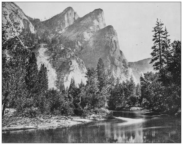 istock Antique black and white photograph: Three Brothers, Yosemite, California 1263886484