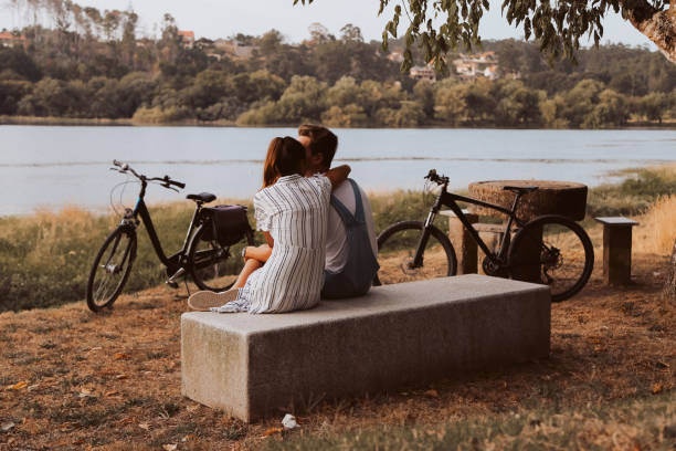 istock Couple having a romantic date with bicycles 1263887429