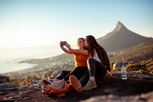 Young couple taking a selfie with a mobile phone