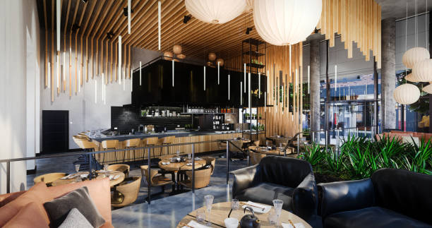 modernes café-interieur - indoors luxury restaurant store stock-fotos und bilder