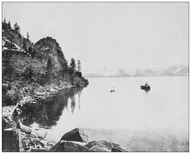 Antique black and white photograph: Tahoe Lake