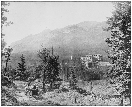 Antique black and white photograph: Banff, Canada