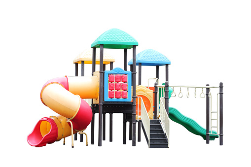 Outdoor play area, playground isolated on white background.
