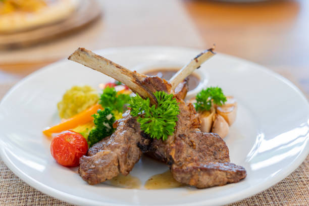 Grilled lamb on the plate ready to eat