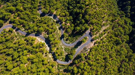 View of hills and winding road