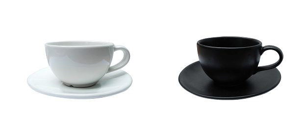 Coffee cup with saucer on the color gradient dark background