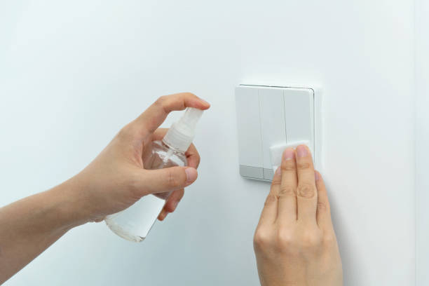 istock Woman hand wiping the light switch 1263891227