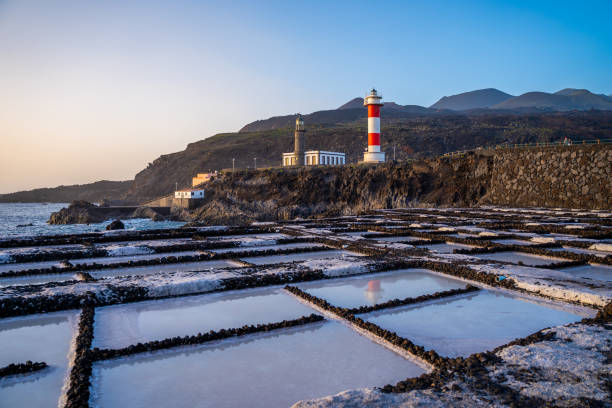 海塩蒸発池、ラ・パルマ、カナリア諸島、スペイン - salt pond ストックフォトと画像