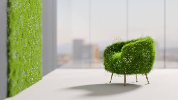 A grassy chair in a relaxing room
