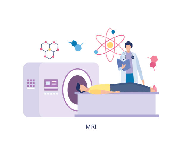 病院での断層撮影診断ボディスキャン、平らなベクターイラスト分離。 - mri scanner cat scan mri scan cartoon点のイラスト素材／クリップアート素材／マンガ素材／アイコン素材