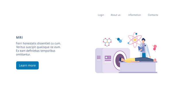 mri断層撮影診断スキャン用のウェブサイトテンプレート、フラットベクターイラスト。 - mri scanner cat scan mri scan cartoon点のイラスト素材／クリップアート素材／マンガ素材／アイコン素材